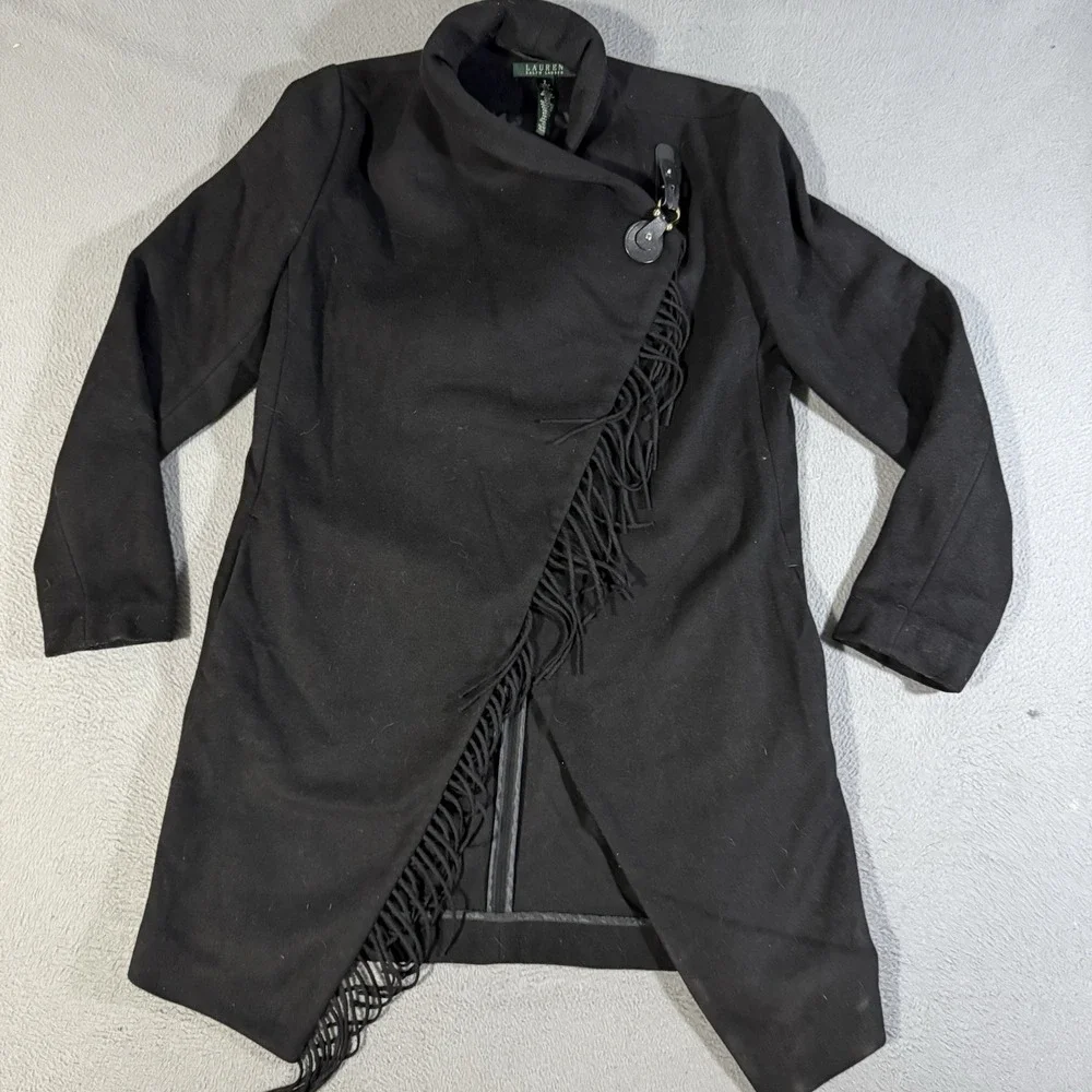 Vintage Lauren Ralph Lauren Women's Cape Dress Coat Black Wool Blend Size 2 - Picture 1 of 7